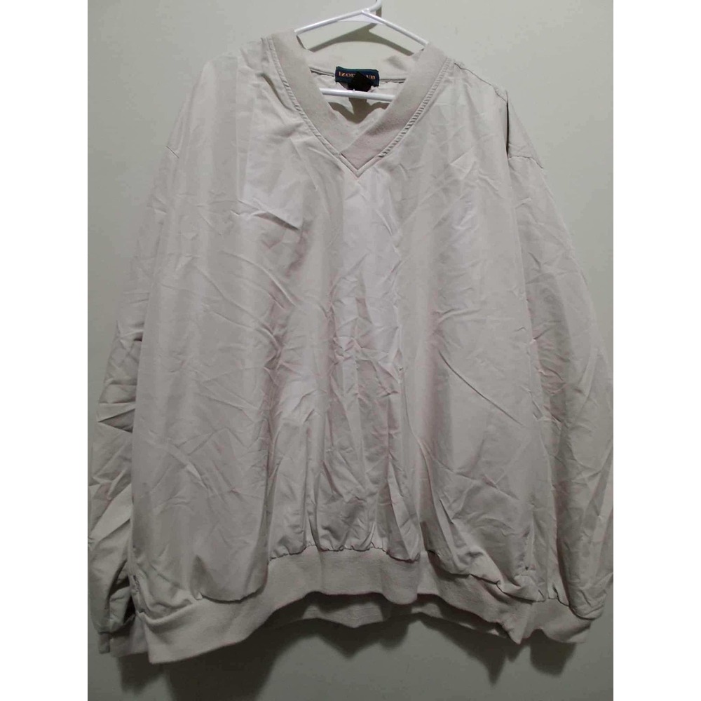 IZOD CLUB Men's XL Beige V-Neck‎ Pullover Windbreaker Golf Jacket